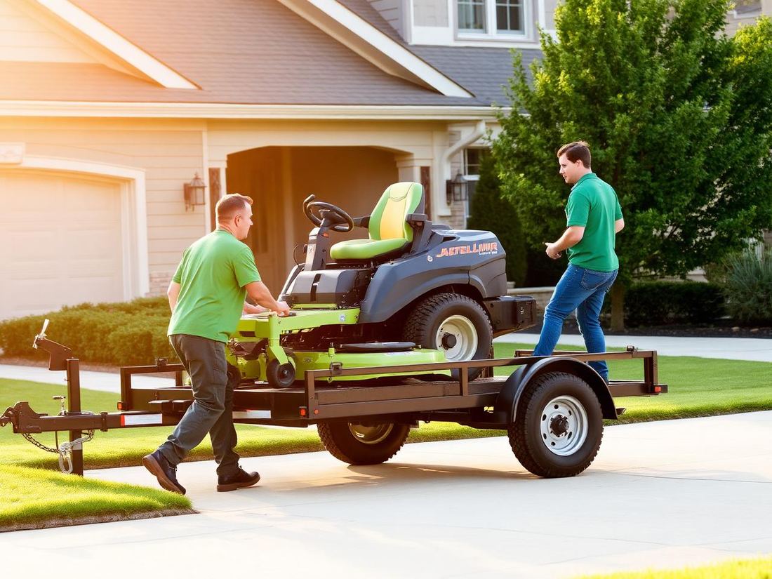 Claro Landscaping crew loading equipment outside a suburban home